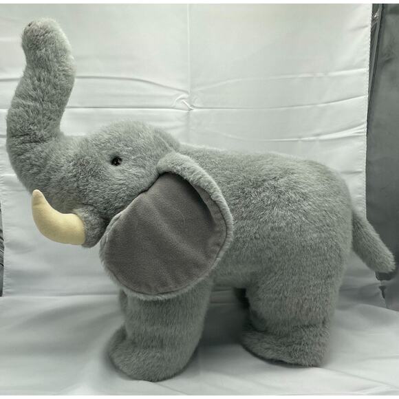 Gray Elephant with Tusks Fiesta Plush Stuffed Animal 16" Standing - Picture 1 of 5